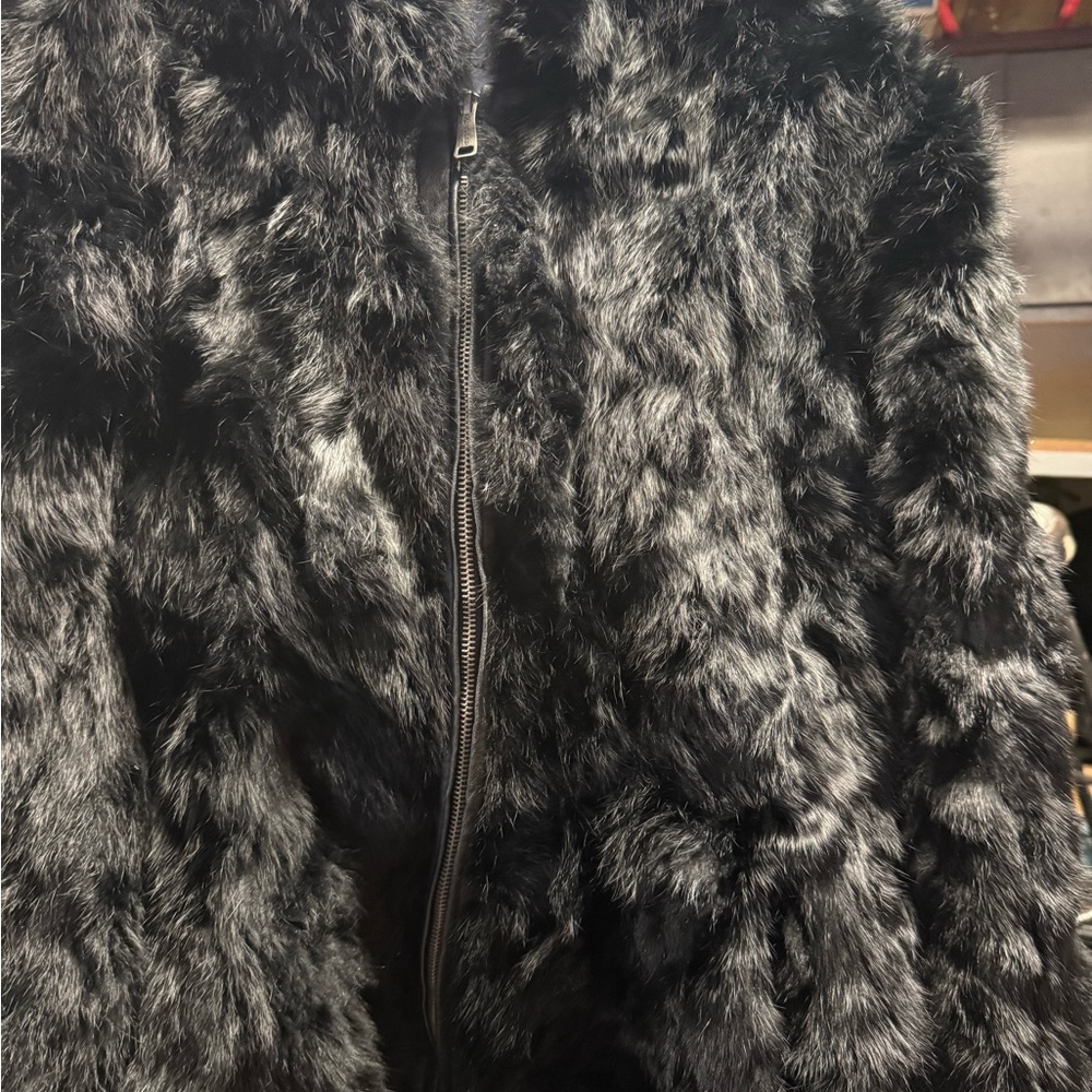 Faux fur black zipper jacket